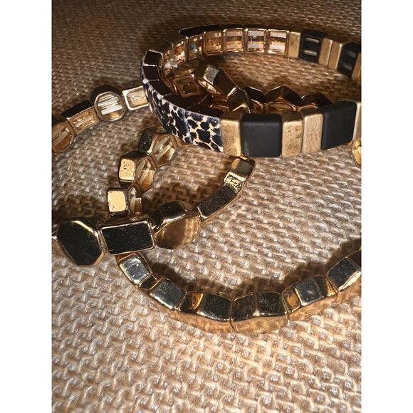 Gold Black Geometric Hexagonal & Square Flat Bead Stretch Bracelets--Set of 3 - Picture 5 of 12